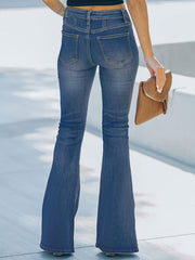 Casual Flare Leg Jeans High Rise Button Up Pocketed