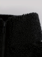 Boys Fuzzy Fleece Jacket Letter Patchwork Stand Collar Kids Warm Zipper Coat