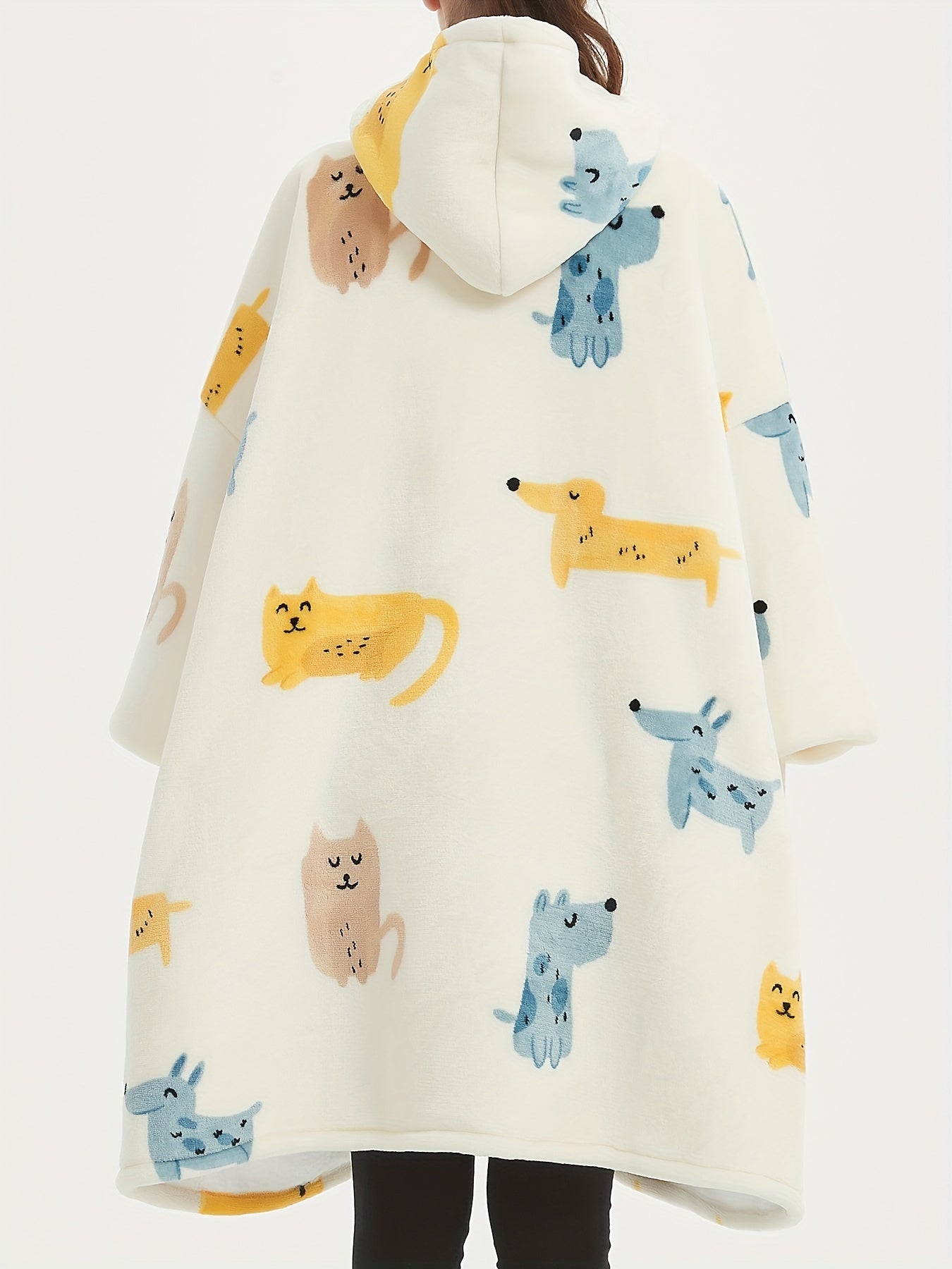 Flannel Sherpa Blanket Hooded Robe Plus Size Women's Animal Print Nightgown
