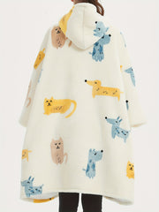 Flannel Sherpa Blanket Hooded Robe Plus Size Women's Animal Print Nightgown