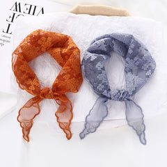 Embroidery Neck Scarf Lace Thin Neckerchief Headband Floral Scarf