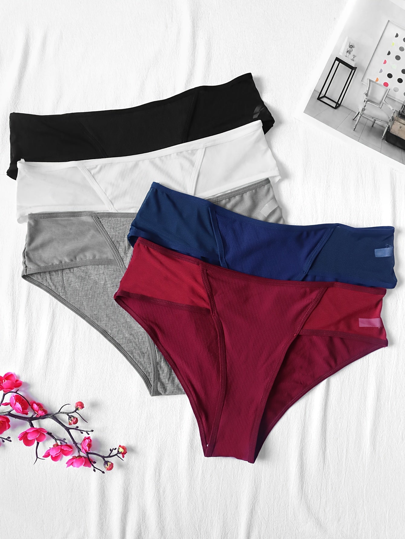 5 Pack Plus Size Sexy Panties Set Women's Plus Breathable Mesh Mid Rise Briefs