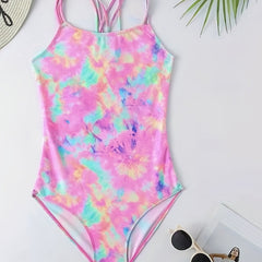 Girls Tie Dye Iridescent One Piece Bikini Swimsuit