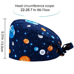 Adjustable Cartoon Print Nurse Hat with Buttons Scrub Cap