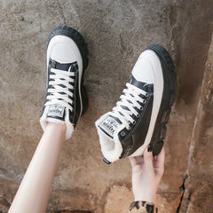 Women's Plush Winter Snow Boots Anti-slip Lace Up Board Shoes