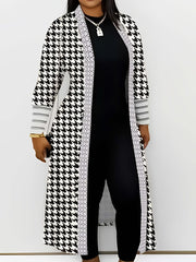 Houndstooth Open Front Cardigan Long Sleeve Knitwear for Fall