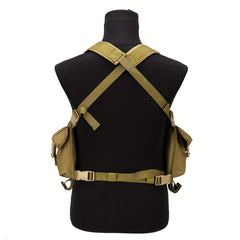 Outdoor Chest Rig With Magazine Pouch Adjustable Vest Tan Green