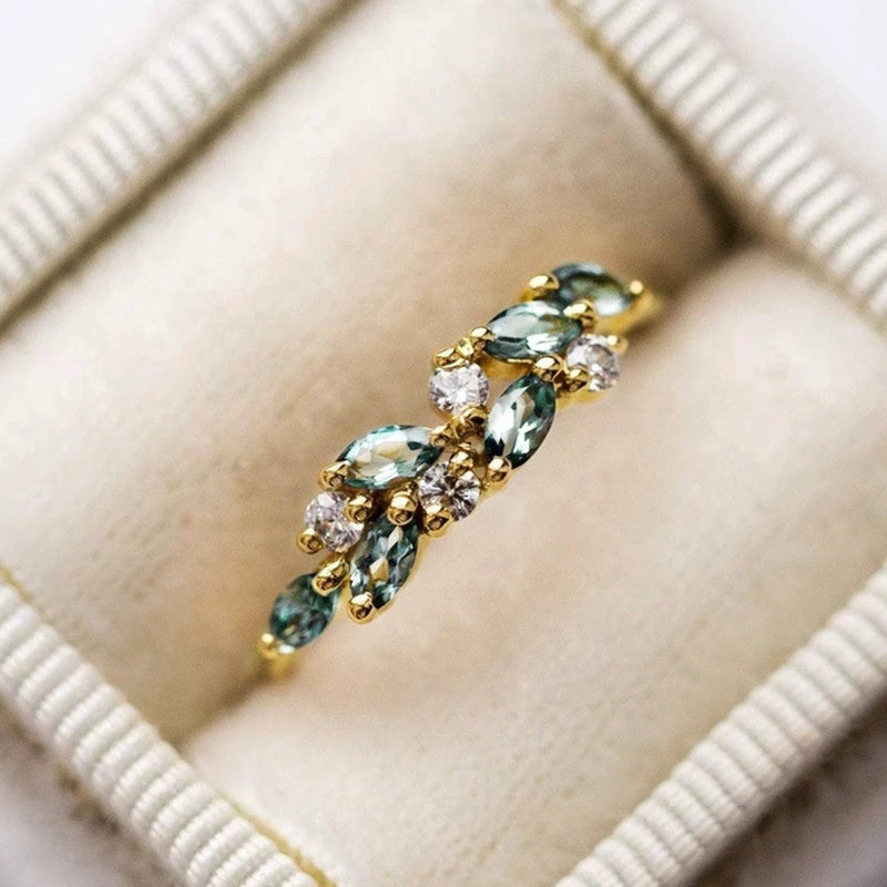 Zircon Inlaid Promise Ring 18K Plated Engagement Women's Gift