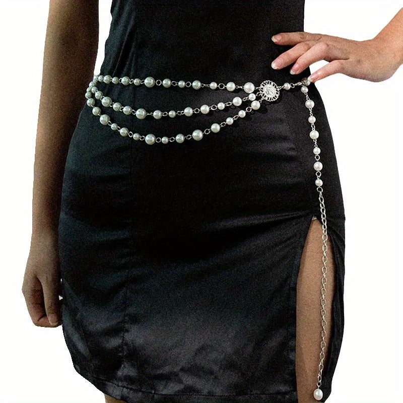 Vintage Faux Pearl Waist Chain with Tassel