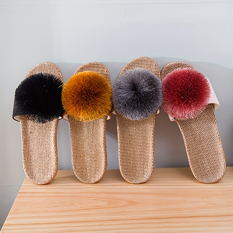 Furry Decor Slippers Open Toe Non Slip Sandals Lightweight Indoor Shoes