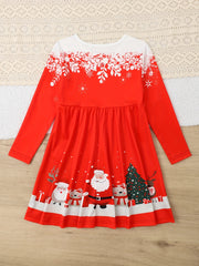 Girls Sweet Santa & Christmas Tree Long Sleeve Dress
