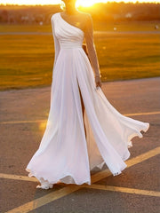 Solid Split Thigh Mesh Sleeve Maxi Party Dress