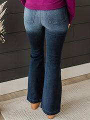 Ombre Ripped Button Up High Rise Flared Jeans