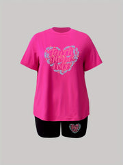Letter & Heart Print Top & Shorts Set