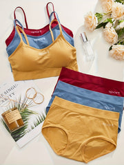 3 Sets Bra & Panties Sports Ribbed Intimates Set