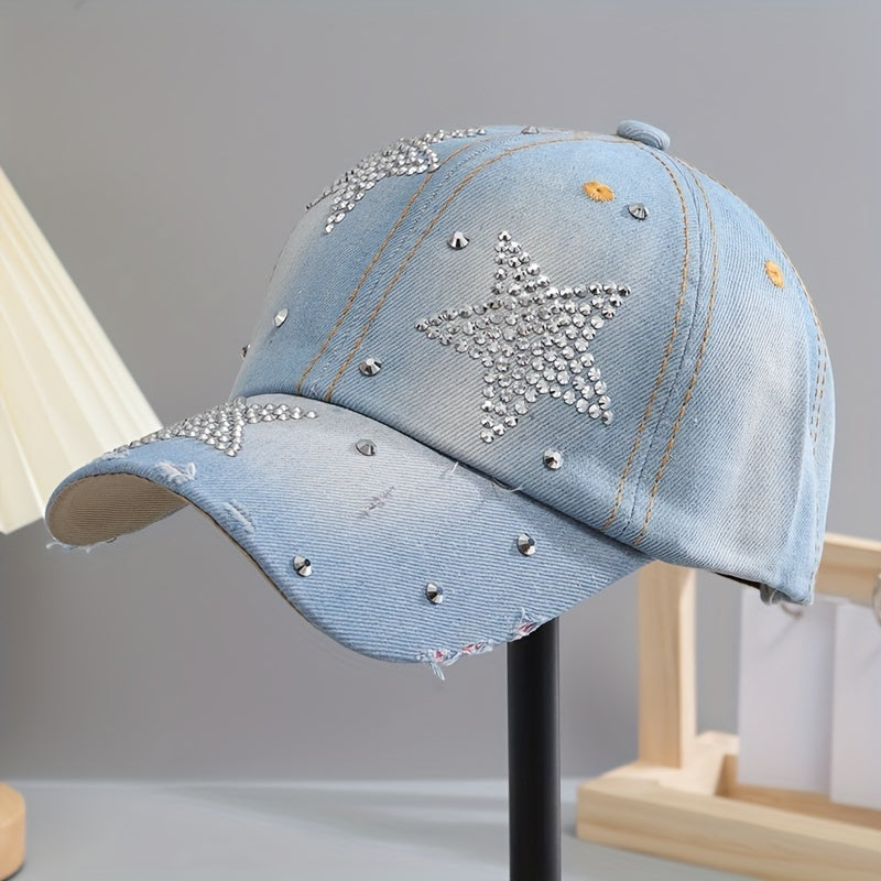 Denim Rhinestone Baseball Cap Y2K Bling Hat Hip Hop Sports Golf Hats