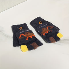Kids Cartoon Excavator Half Finger Gloves