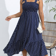 Polka Dots Tie Shoulder Maxi Dress