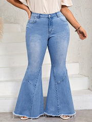Washed Button Fly Flare Leg Jeans