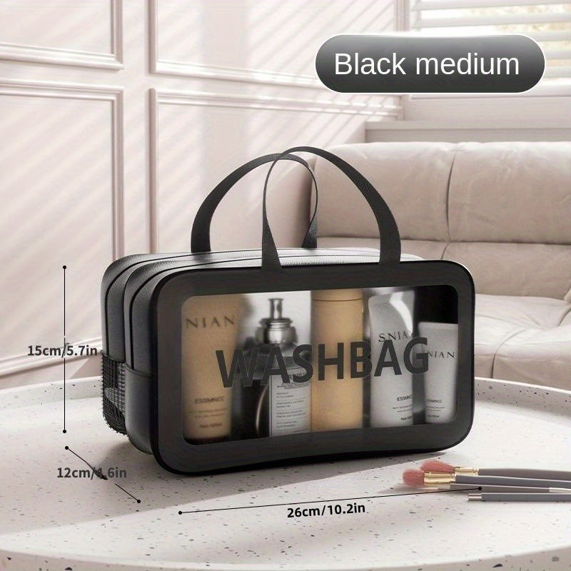 2 In 1 Large Clear Travel Toiletry Bag Makeup Cosmetics Skin Care Waterproof