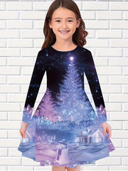 Girls 3D Rainbow Unicorn & Star Print Dress For Party Kids Gift