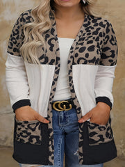 Leopard Print Open Front Cardigan with Pockets