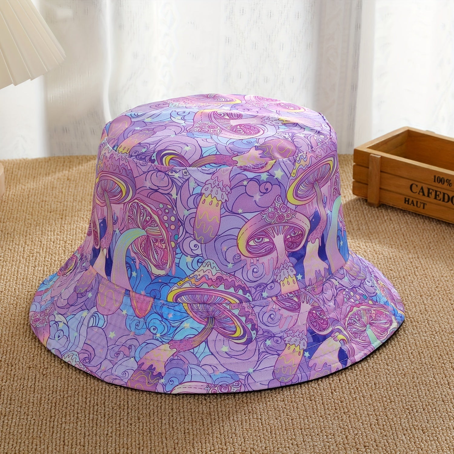 Men's Reversible Mushroom Eyes Print Bucket Hat