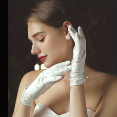 Satin Short Gloves Faux Pearl Prom Party Women's Accessories