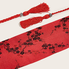 Red Waist Seal Floral Embroidery Belt Classic Dress Belt Accessories