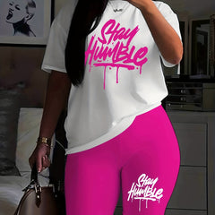 Women's Pajama Set Letter Print Short Sleeve