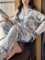 Satin Pajama Set Long Sleeve Top & Pants