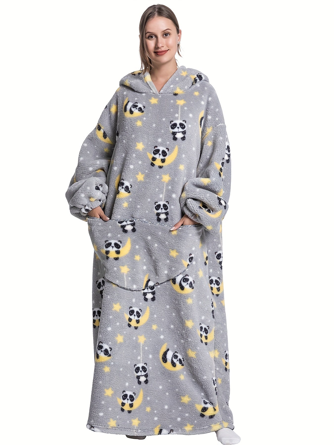Panda Pattern Sherpa Fleece Hooded Blanket