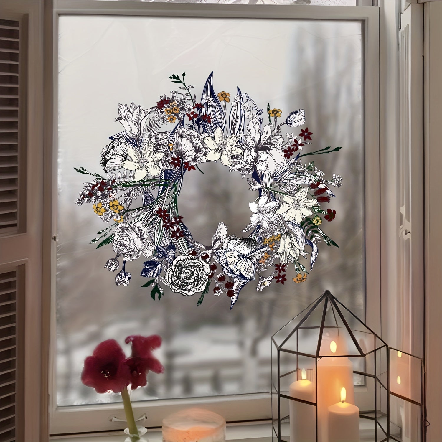 Christmas Decorative Glass Sticker Cartoon Flower Static Sticker