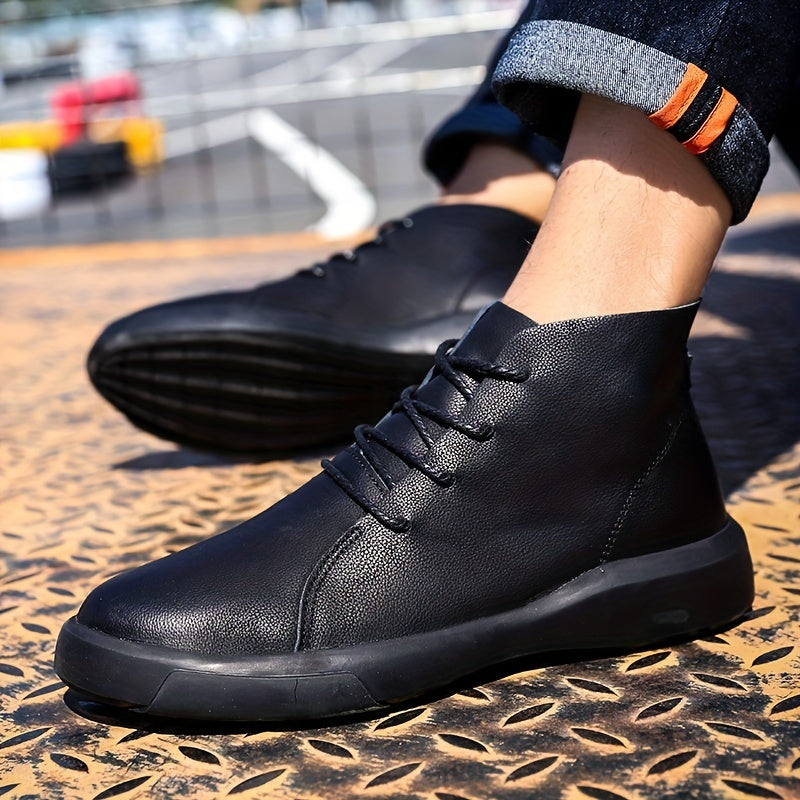 Men's Lace up High Top Boots, Leather Casual Walking Shoes