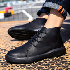 Men's Lace up High Top Boots, Leather Casual Walking Shoes