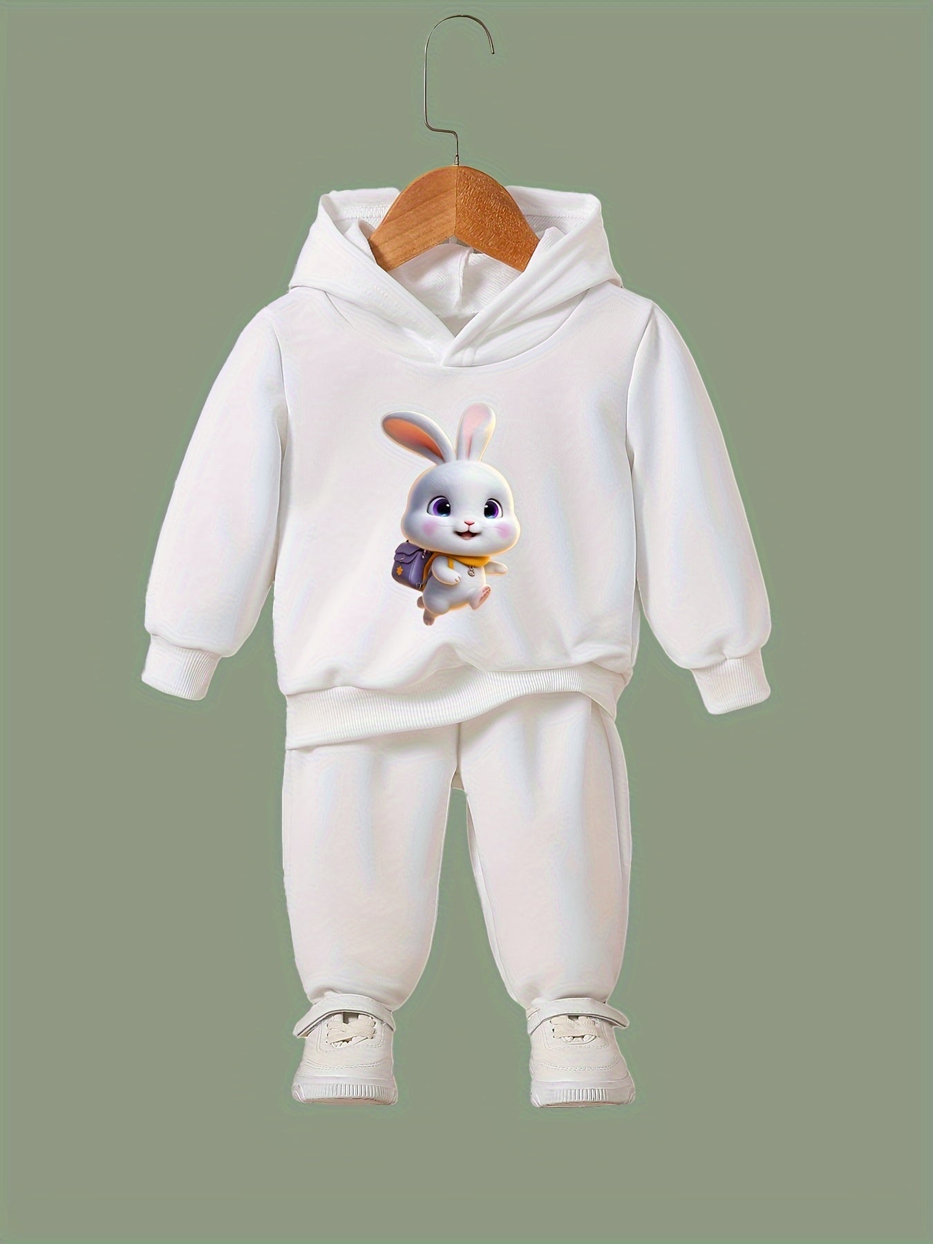 Girls Bunny 3D Print Hooded Sweatshirt Top Sweatpants Set