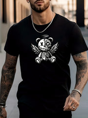 Men's Bear Pattern Shirt Casual Short Sleeve Tee Top