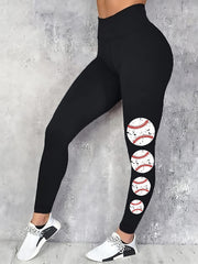 Baseball Printed Yoga Leggings High Stretch Slim Fitted Sports Pants