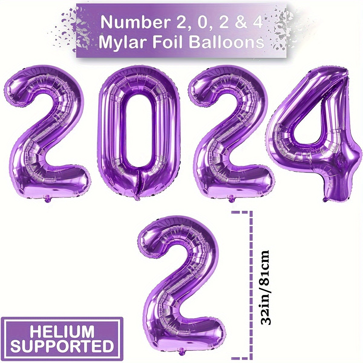 Purple Year Theme Party Balloons Set - 49pcs Number, Marble, Sequin Balloons