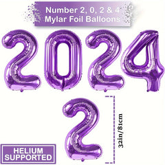 Purple Year Theme Party Balloons Set - 49pcs Number, Marble, Sequin Balloons