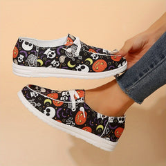 Women's Pumpkin Skull Pattern Flat Loafers Slip On Lightweight Casual