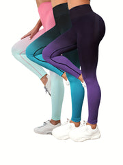 3pcs Gradient Butt Lifting Yoga Pants Running Fitness Leggings
