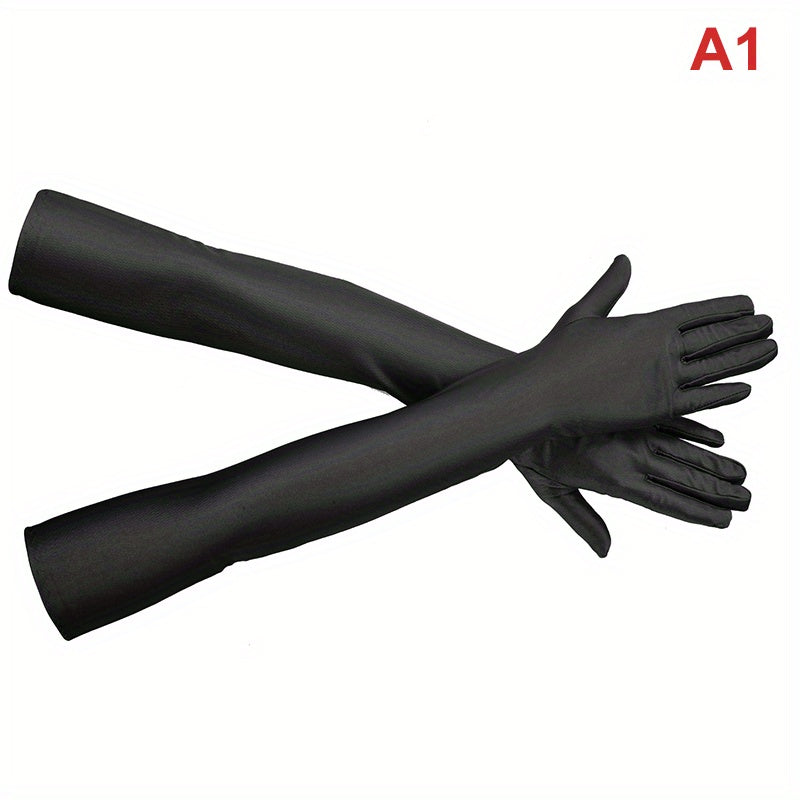 Solid Stretch Gloves Long Party Wedding Performance Gloves Women