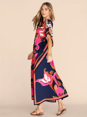Boho Stripe Print Caftan Kimono Maxi Cover Up