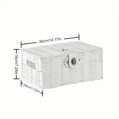 Desktop Woven Box W/Lid Skincare Storage Box Durable Basket
