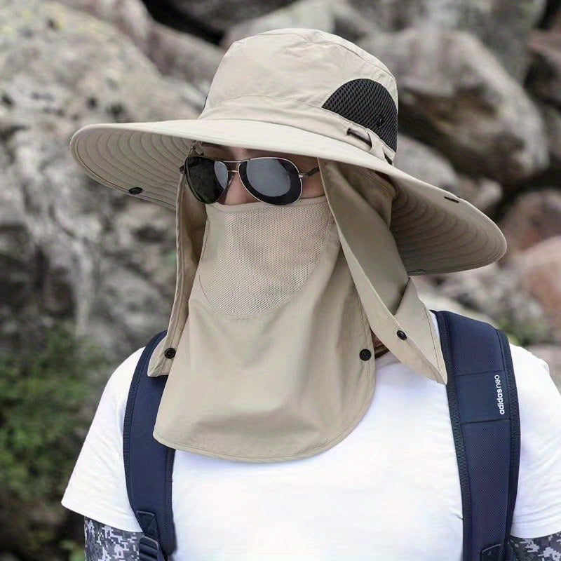 Men Large Brim Sunshade Hat With Face Scarf for Outdoor Activities