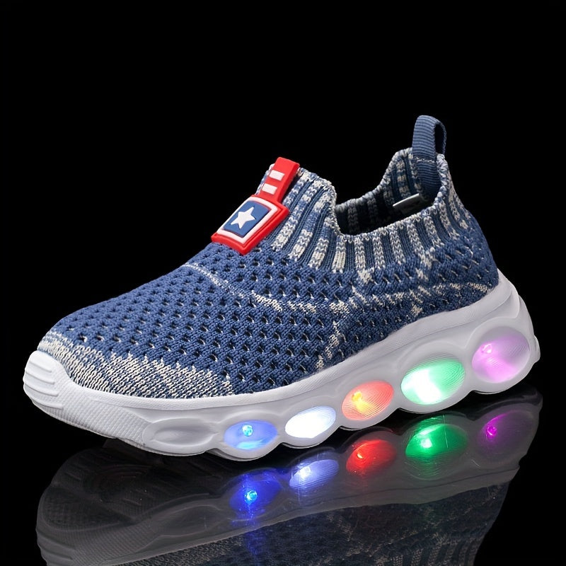 Boy's Woven Knit Slip On LED Light Up Sock Shoes
