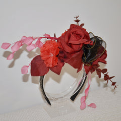 Vintage Floral Bridal Headpiece Red Roses & Pink Flowers Wedding Hair Accessory