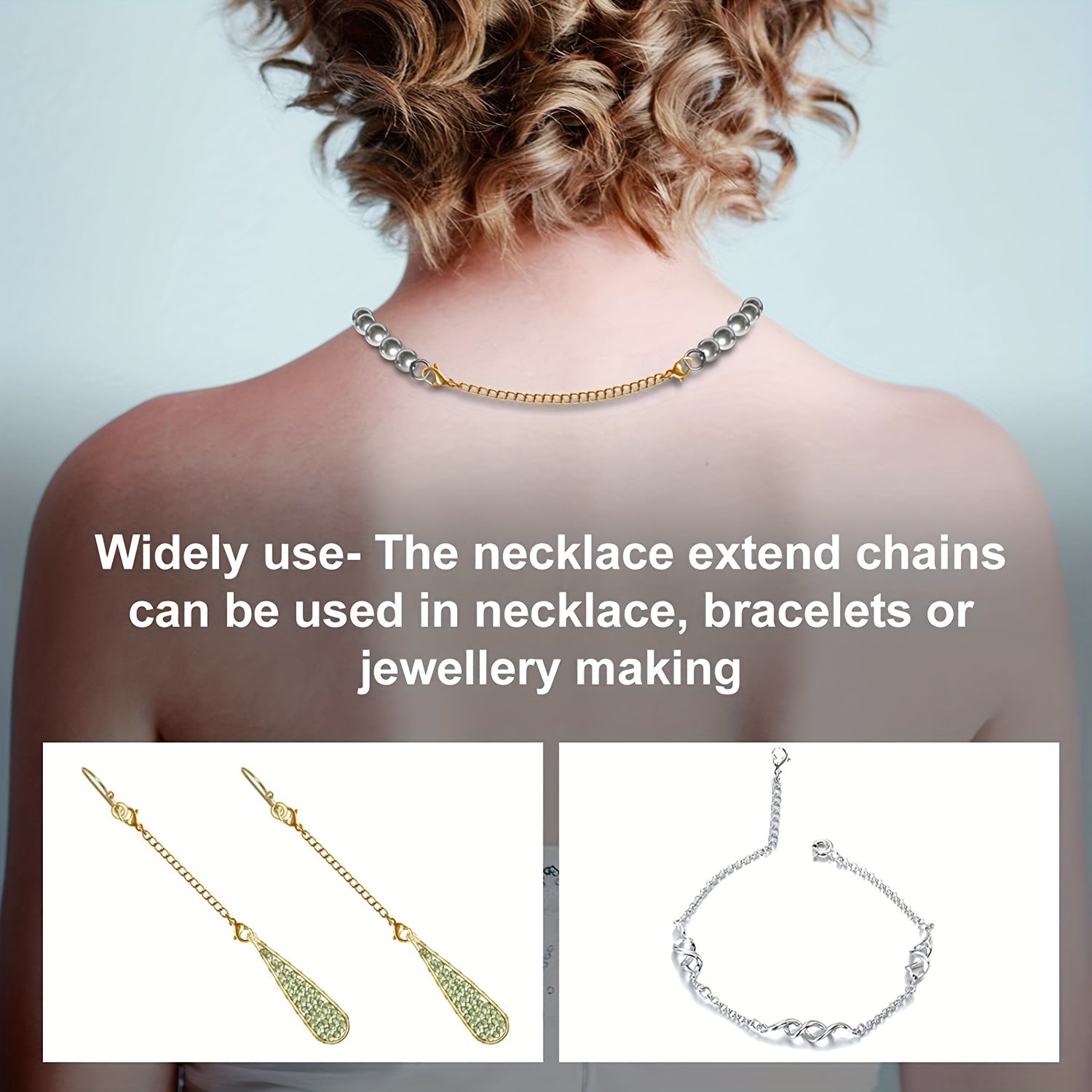 Stainless Steel Necklace Extender Chain Golden Silvery Lobster Clasp Closure