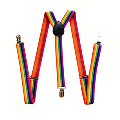 Men's Rainbow Elastic Suspenders Braces 3 Clips